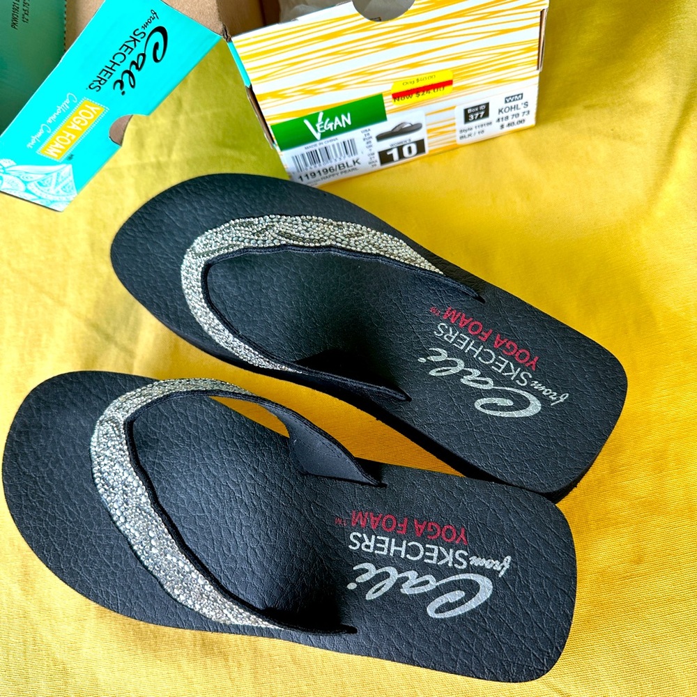 EUC Skechers Cali Vinyasa Happy Pearl Yoga Foam Platform Flip Flops